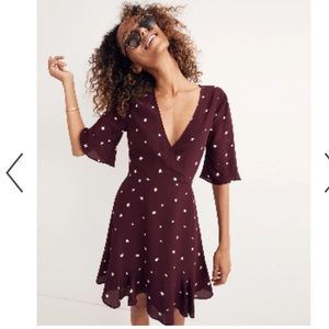 NWOT Madewell Burgundy Silk Star Faux Wrap Dress S